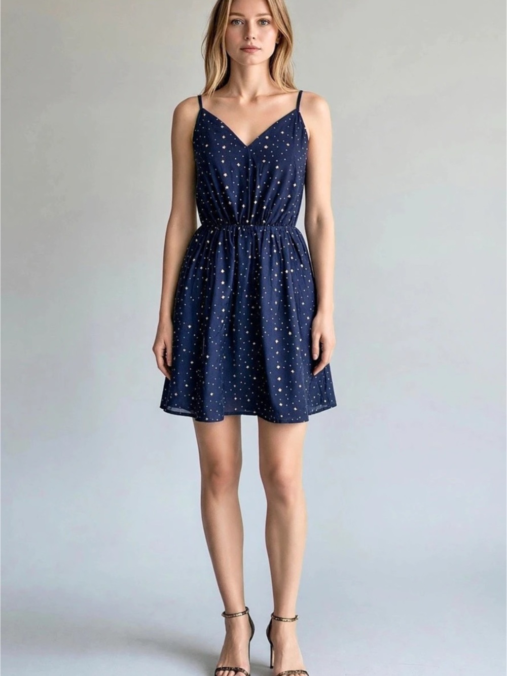 Allegra K Chiffon Sleeveless Smocked Waist Gilding Metallic Stars Party Dress